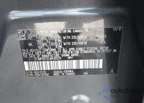 2018 Toyota Rav4 Adventure from USA, damaged, VIN 2T3WFREV2JW430224